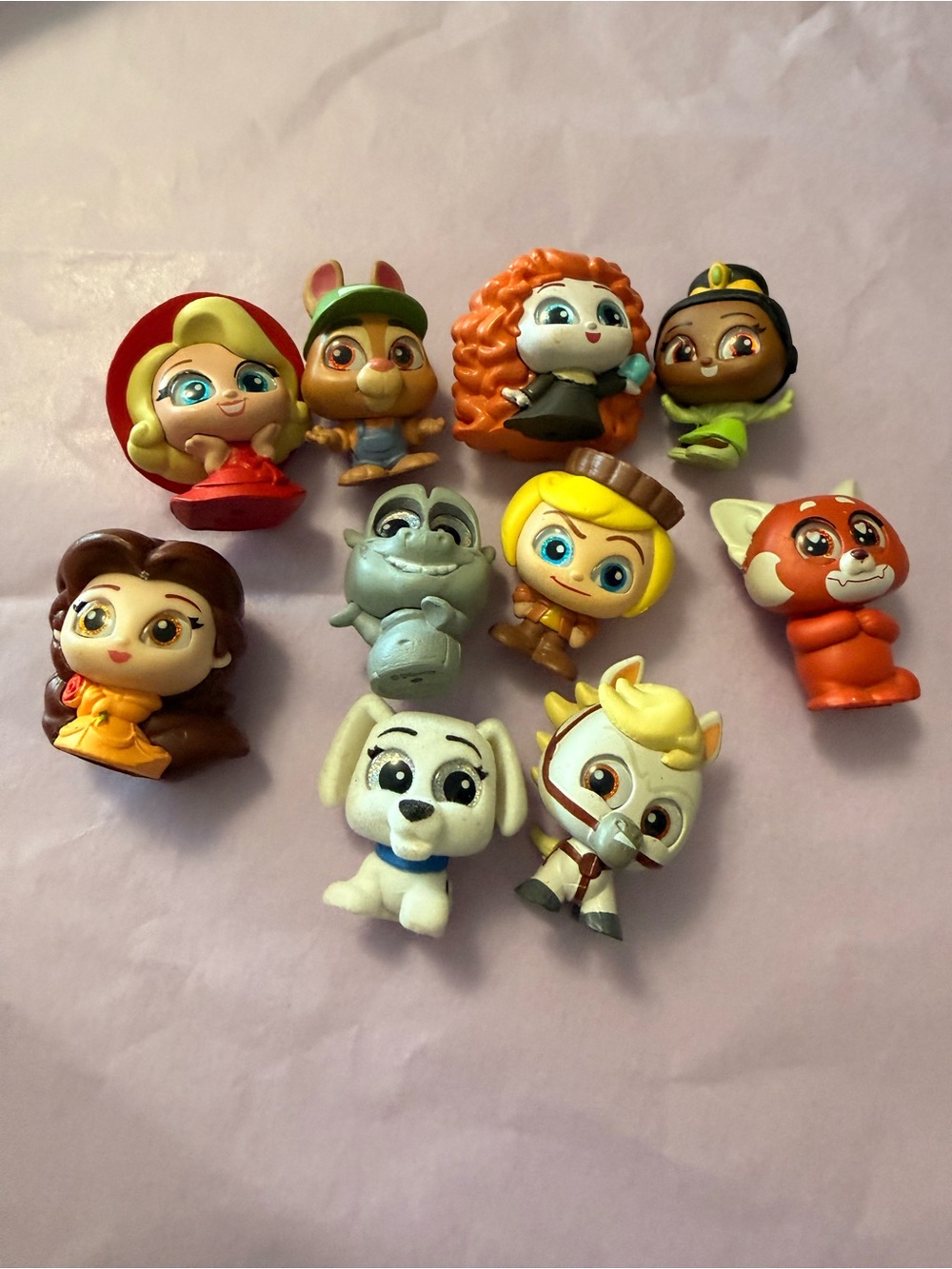 Disney Doorables Lot of 10 Belle Merida Tiana Red Panda Flocked Mini Figures